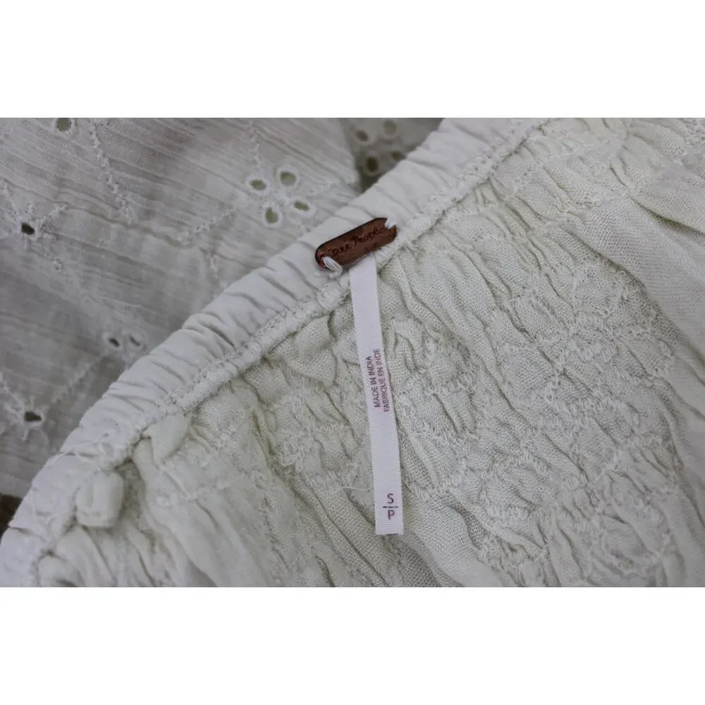 Free People Meant to Be Eyelet Strapless Midi Dress Boho Cottagecore Size S